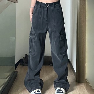 MEICHEL 女性側邊口袋寬鬆闊腿牛仔褲 04853