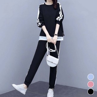 Athelic 大尺碼線條層次大學T束口褲套裝 03489