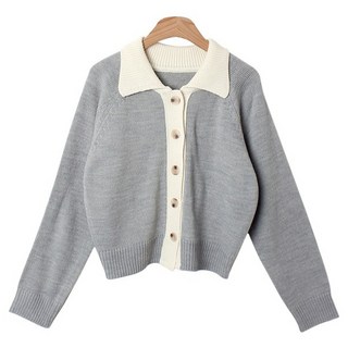 린다샵 여성용 커티에 배색 나그랑 카라 단추 가디건 cpcd3043k41