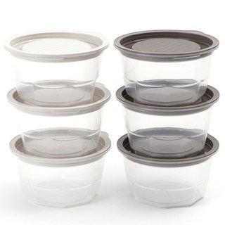 nineware 現代 Barobap 微波爐圓形密封容器 350ml x 6p 套裝, 1組, 象牙白 3個+灰色 3個