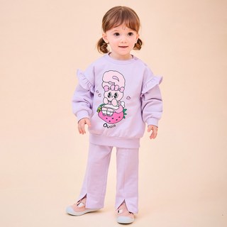 milkmile 女童款艾絲樂小兔圖案荷葉邊設計長袖上衣+前開岔長褲套裝
