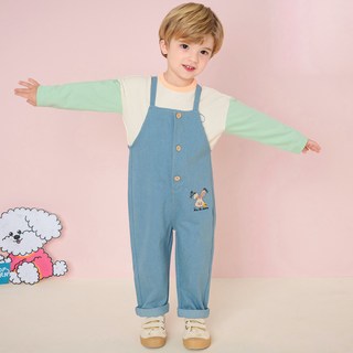 milk mile 童款可愛小兔刺繡寬鬆牛仔吊帶褲