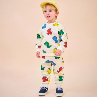 milkmile 童款彩色恐龍滿版圖案長袖長褲套裝