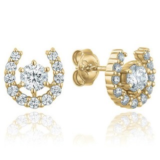 OST 女用 925純銀 幸運馬蹄 星星 方晶鋯石 耳環