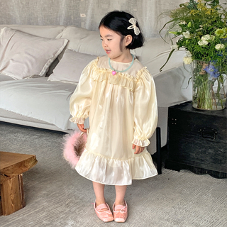 Misopapa 女童糖漿荷葉邊緞面連身裙