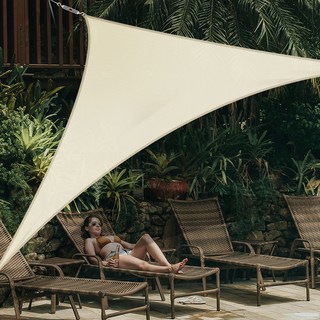 戶外三角牛津防水布遮陽篷 + 三角鬆緊螺絲扣套組, 米色(遮陽篷)