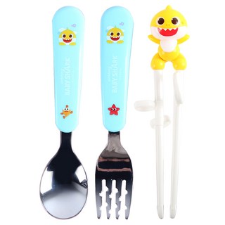 aizoum 碰碰狐 鯊魚寶寶 嬰兒湯匙叉子組, 混合顏色, 1套, 湯匙 + 叉子 + 筷子