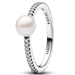 PANDORA 潘多拉 女款淡水珍珠密鑲開口戒指 193158C01 + 提袋 + 小卡組合