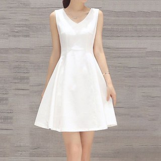Elsso 典雅無袖迷你傘狀洋裝, 白色