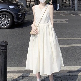 elsso. 亮色背心喇叭型連身中長裙, 象牙白