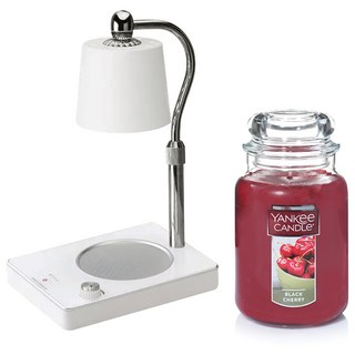 양키캔들 자캔들 라지 + 빛조절 타이머 캔들워머 세트, 블랙 체리, 화이트