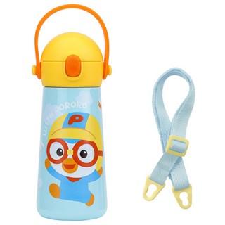 LiLFANT 小企鹅啵樂樂不鏽鋼按鍵式肩帶吸管水瓶, 460ml, 1個, 混色