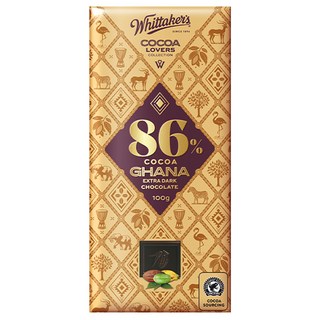 Whittaker's Cocoa Lovers 86%迦納黑巧克力, 1塊, 100g