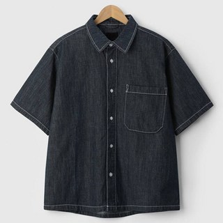 M.N.C 男性寬鬆版型牛仔短袖襯衫 MDSS036WS