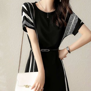 Paperments Flin 拼接短袖迷你連身裙 22163, 黑色