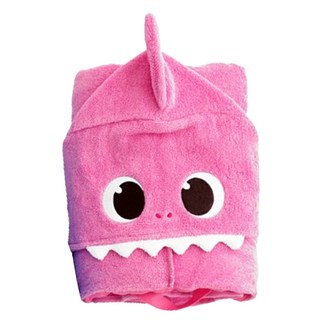 clauman Pinkfong鯊魚寶寶30支棉紗連帽海灘毛巾 400g, 1條, 粉色鯊魚媽媽