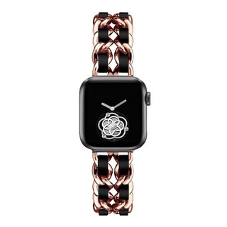 루아러블 애플워치 가죽 밴드 체인 메탈 스트랩, 로즈골드