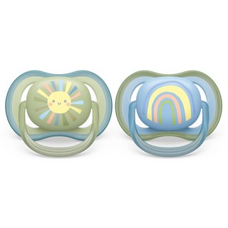 PHILIPS 飛利浦 AVENT 新安怡 Ultra Air 動物安撫奶嘴 2 件組 SCF085, 0~6個月, 太陽 + 彩虹, 1套