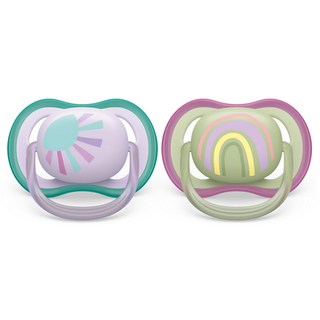 PHILIPS 飛利浦 AVENT 新安怡 Ultra Air 安撫奶嘴 2件組 SCF085, 0~6個月, 紫色 + 彩虹, 1套