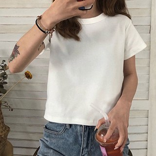 Goodif 女款基本棉質圓領短版短袖T恤