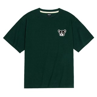 okstar 涼感棉質寬鬆版鬥牛犬刺繡貼片短袖T恤, 深綠色