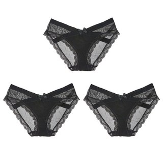 The Modernique 女性浪漫蕾絲內褲 3件組套裝, 黑色