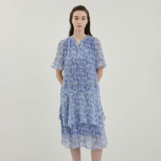 Olivia Lauren 女款花卉傘狀連身裙 VOBOA4M4241, 淺藍色