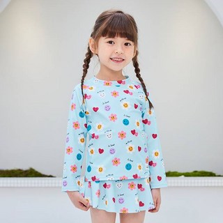 베베샤 여아용 스마일 숏 스타일 래쉬가드 상하의 세트