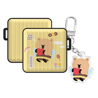 TRYCOZY 蜜蜂短尾矮袋鼠 Buds Live / Buds Pro / Buds 2 / Buds 2 Pro / FE 防摔保護殼 + 壓克力鑰匙圈套組, 單一商品, 蜜蜂短尾矮袋鼠 愛心黃色