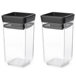 brabantia TASTY+可堆疊方形罐密封收納罐 深灰色, 2個, 收納盒 0.15L