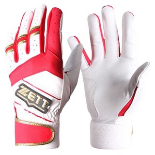 ZETT 雙手用打擊手套 BGK-341, 白色 + 紅色, 1套