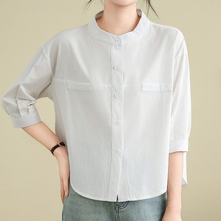 ATTERLIC 女款寬鬆版亨利領七分袖時尚襯衫 14174
