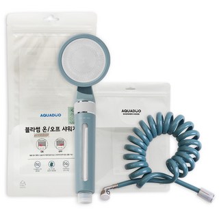 아쿠아듀오 프리미엄 블라썸 온오프 필터샤워기 + 스프링호스 3m 세트, 1개, 하와이안 블루