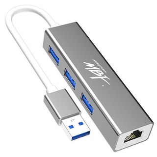 MYBESTFRIEND 3埠 USB 3.0 集線器 兼 Gigabit 有線網路卡 16.4cm, 銀灰色