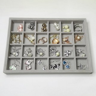 Full-Covered 簡易絲絨特大號化妝台抽屜飾品收納盒 24格, 1個, 灰色