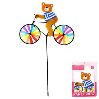PARTYSHOW 庭院用風車 騎自行車的小熊, 1個, 混色