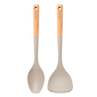 BESTHEIM 木柄矽膠廚具 2種組, 混色, 1套, 多功能湯匙 + 多功能鍋鏟