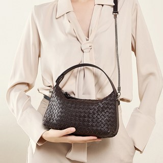 Alain 編織皮革迷你托特斜背包, 棕色