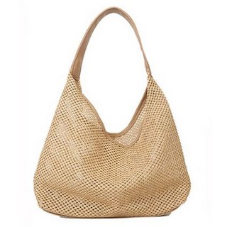 Elsso 夏季海灘草編紙繩肩背藤編包