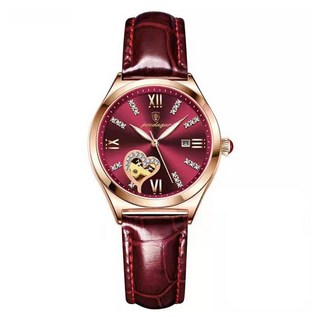 Poedagar 女性奢華防水日曆石英皮革錶帶手錶