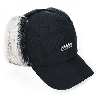 HUMONT 中性款菱形絎縫保暖遮耳飛行帽, 黑色