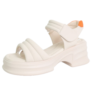 女性撞色厚底魔鬼氈氣墊涼鞋, 象牙白, 225