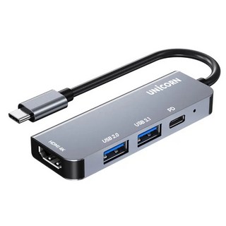 UNiCORN 4合1 HDMI Type-C USB3.1 多功能集線器 4K鏡像 PD充電 87W TCH-P10, 灰色