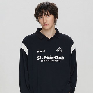 saintpain M M C 學院風翻領運動衫上衣, 黑色