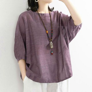 ATTERLIC 大尺碼 寬鬆版 亞麻 透氣 七分袖 上衣 14255