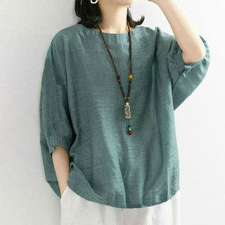 ATTERLIC 大尺碼 寬鬆版 亞麻 透氣 七分袖 上衣 14255