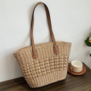 Elsso 藤編夏季草編度假野餐沙灘包