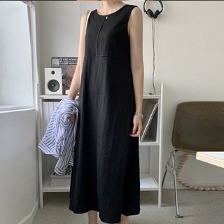 Paperments 極簡圓領無袖背心長版連身裙 22729 含大尺碼, 黑色