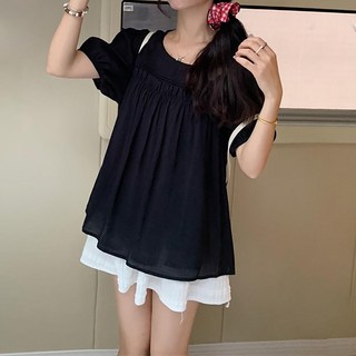 Paperments 燈籠袖抓皺短袖雪紡衫 22823