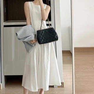 Paperments 細褶百褶傘狀無袖長版洋裝 22782, 白色